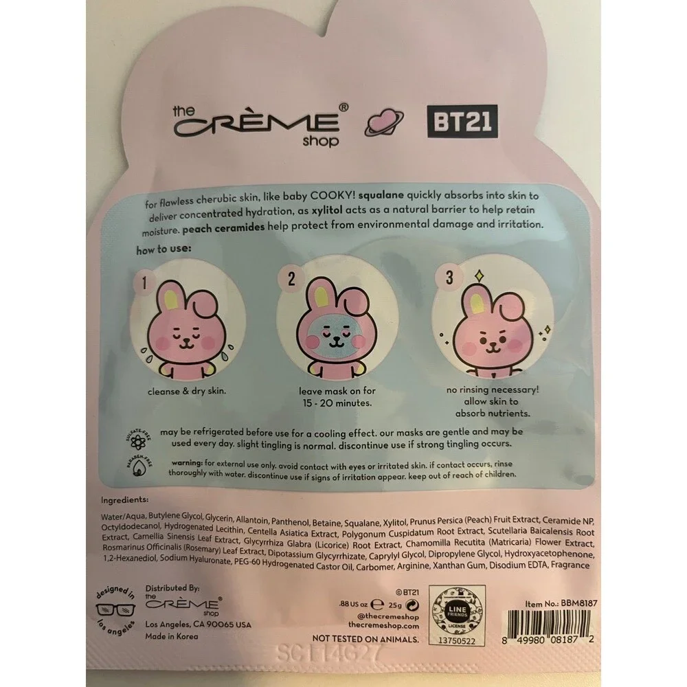 Pack of 6!! The Crème Shop BT21 Hydration Sheet Masks